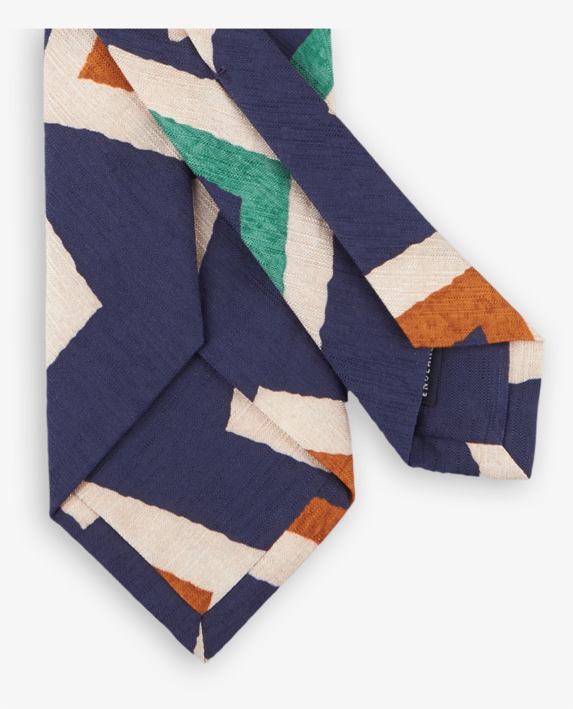 Drakes Navy Art Deco Block Print Silk And Cotton Tie - Silk, transparent png #869882