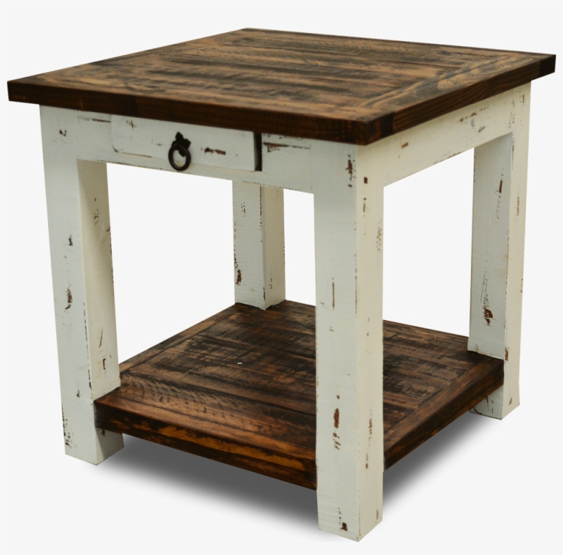 Cottage Rustic Square End Table Distressed White - End Table, transparent png #8601459
