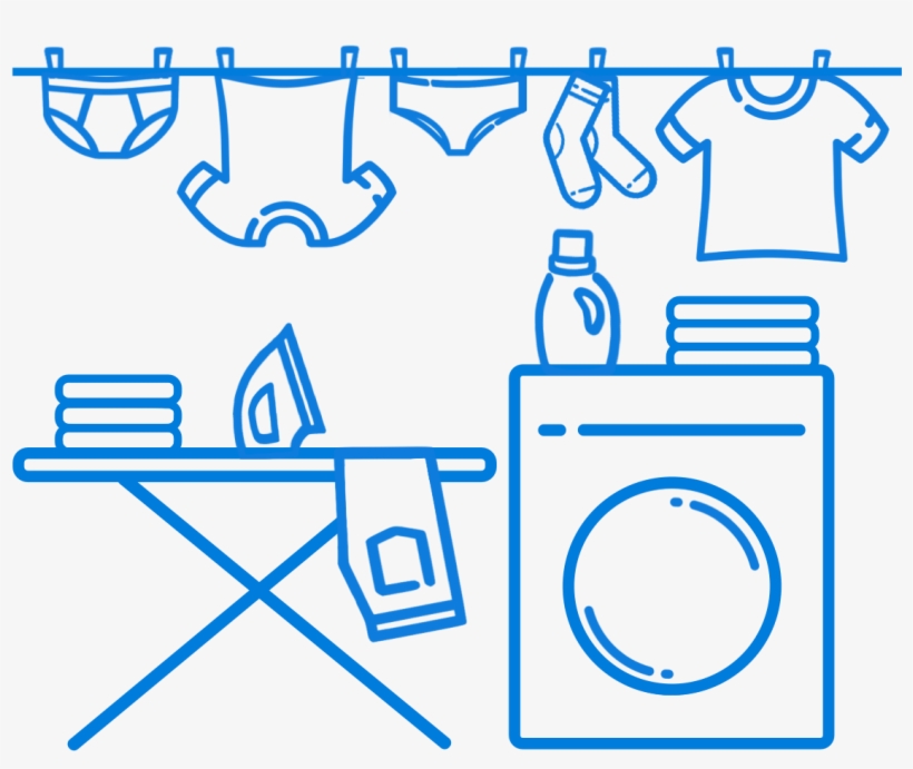 A Laundry Room With Clothes On A Hanger And An Iron - Laundry Png, transparent png #8602339