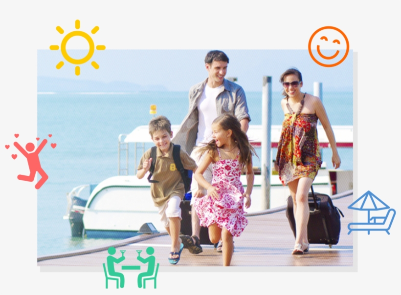 Ferias-familia - Family On Vacation With Suitcases, transparent png #8607669