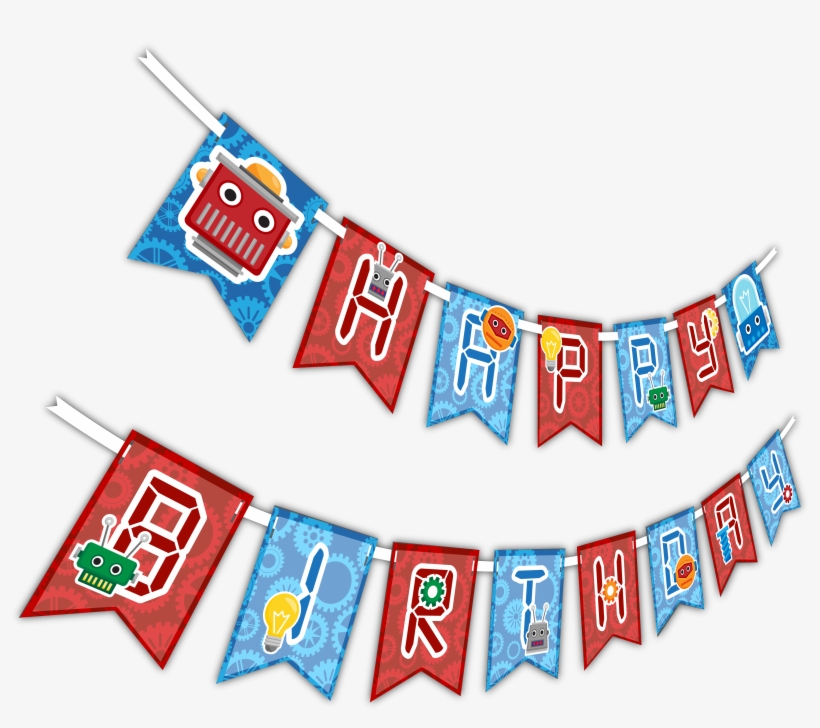 Robot "happy Birthday" Party Banner, transparent png #8610357
