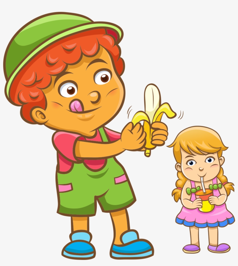 Juice Child Eating Cartoon Illustration - Children Eating Cartoon, transparent png #8611372