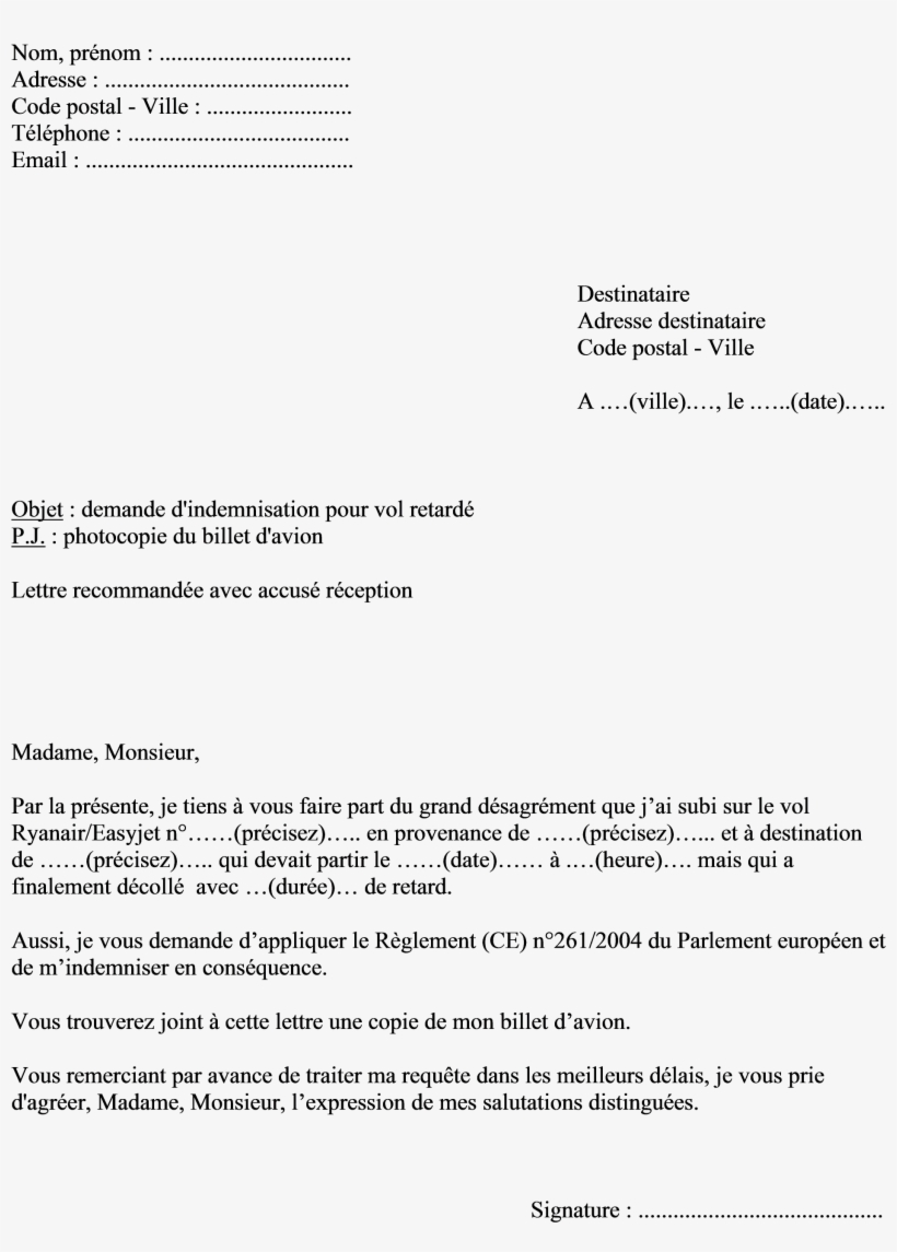 Modèle De Lettre Demande Indemnisation Vol Ryanair - Demande Changement D Adresse, transparent png #8614202