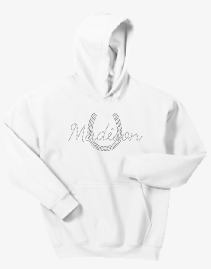 Madison Rhinestone White Hoodie - White Flat Hoodie Gildan, transparent png #8615045