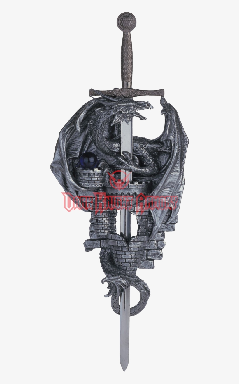 Dragon And Castle With Sword Wall Plaque - Dragon, transparent png #8615047