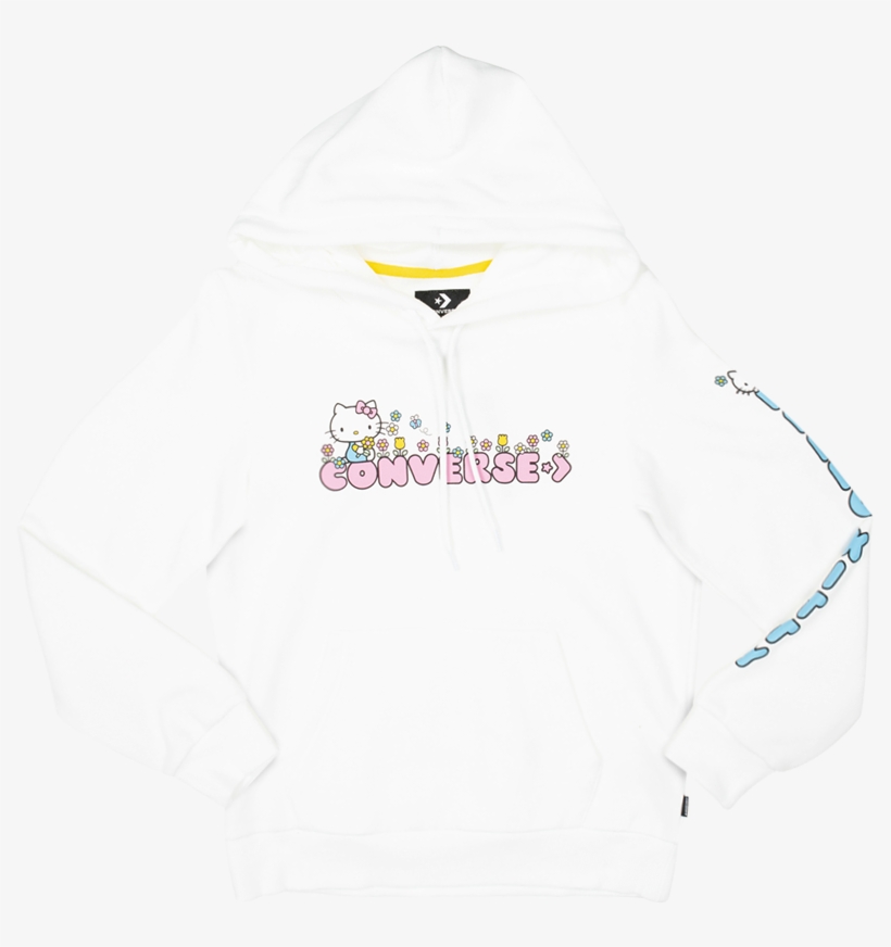Converse X Hello Kitty Women Flower Po Hoodie White - Hoodie, transparent png #8615561