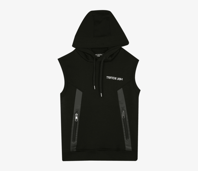 Black Motif Print Sleeveless Hoodie - Hoodie, transparent png #8616044