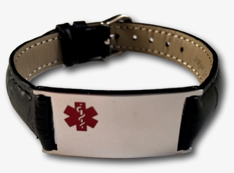 Medical Id Bracelet, Black "snake" Leather - Sos Armband Leer, transparent png #8616563