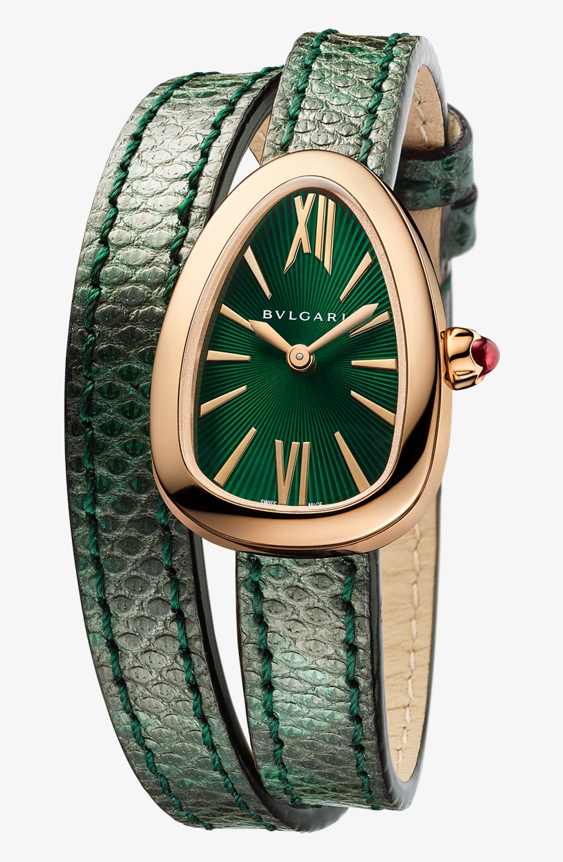 Serpenti Watch Watch Rose Gold Green - Bulgari Serpenti Watch Leather, transparent png #8618706