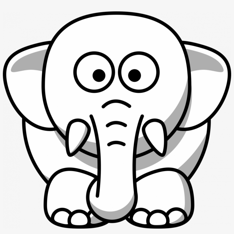 Large Size Of Simple Elephant Head Drawing Of Line - Elephant Black And White Cartoon, transparent png #8626546