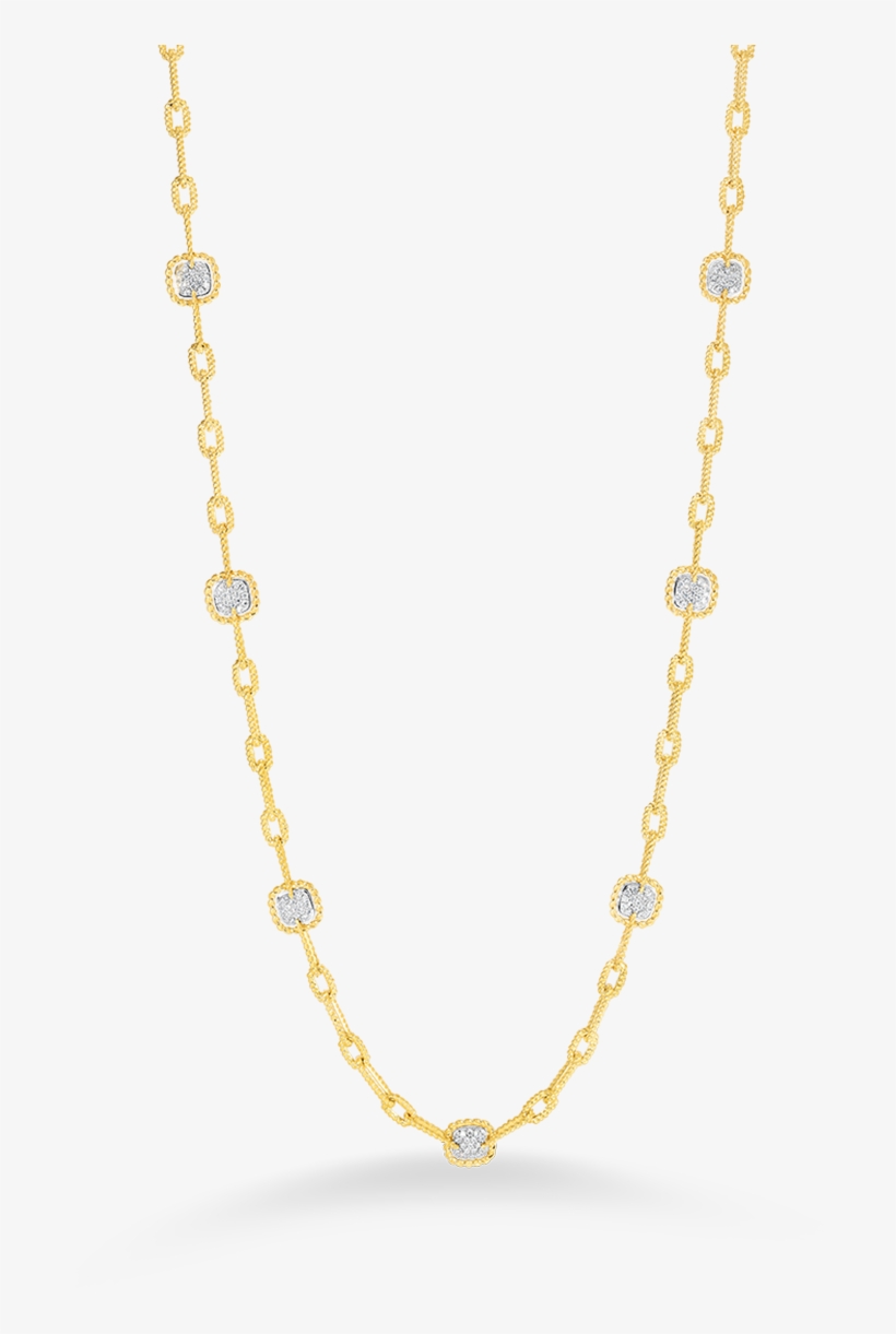 Roberto Coin 18k Gold Necklace With 7 Square Diamond - Necklace, transparent png #8627329