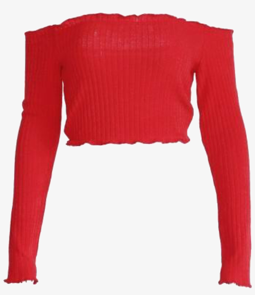 Red Off The Shoulder Crop Top Polyvore Moodboard Filler - Red Long Sleeve Turtleneck, transparent png #8628985