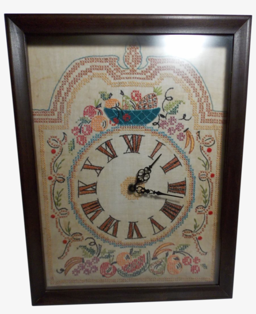 Vintage Clock With Hand Stitched Embroidered Clock - Picture Frame, transparent png #8631819