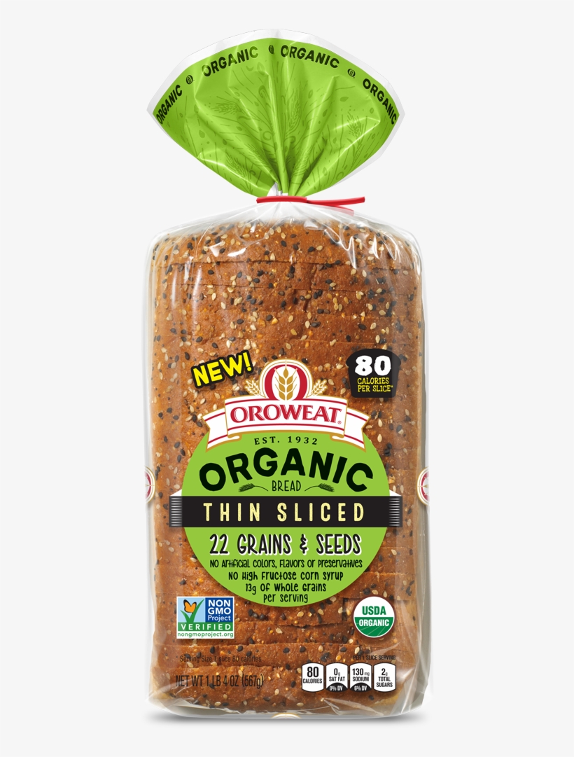 Oroweat Organic Thin Sliced 22 Grains & Seeds Bread - Arnold Organic Rustic White Bread, transparent png #8638289