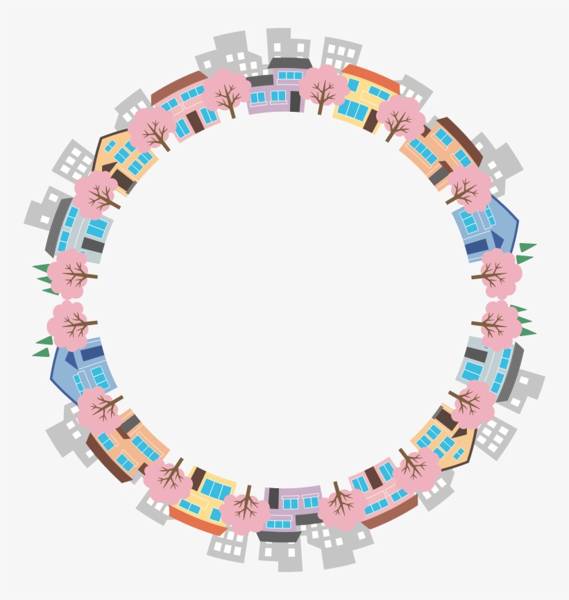 Cherry Blossom Street Frame - Circle, transparent png #8639290