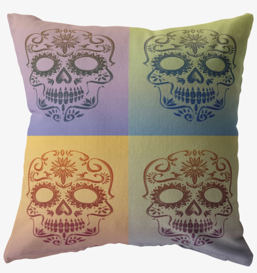 Sugar Skull Pop Art Pillow - Cushion, transparent png #8641547