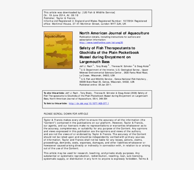 Safety Of Fish Therapeutants To Glochidia Of The Plain, transparent png #8642174