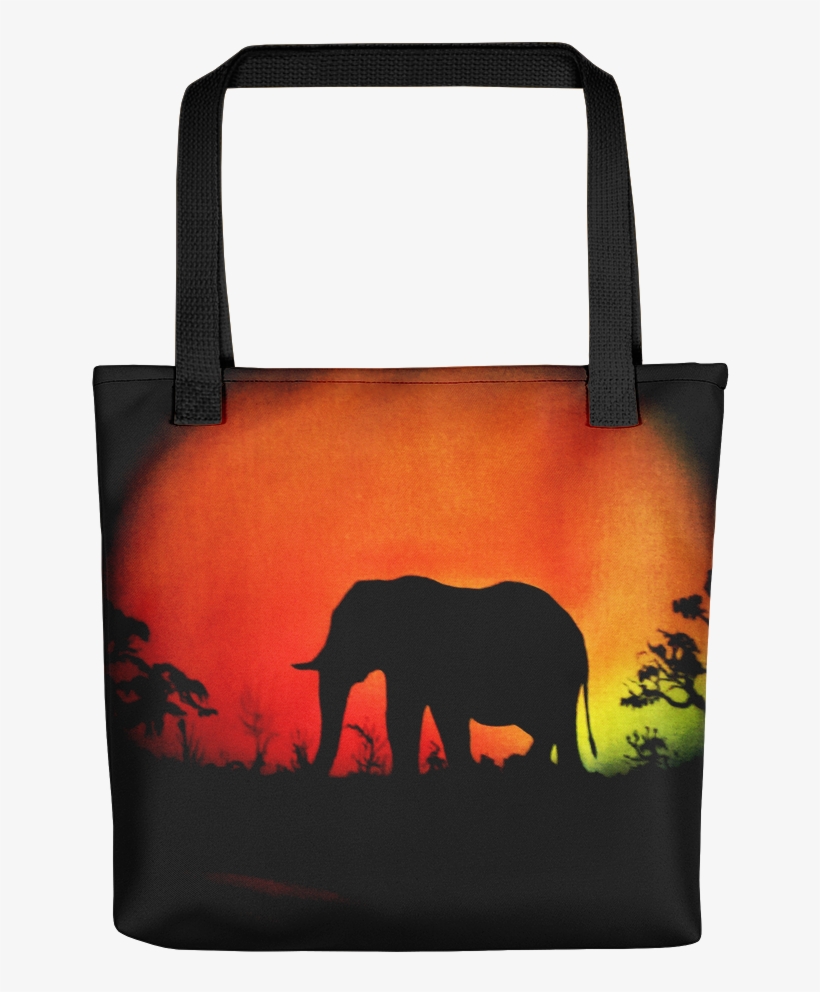 Elephant At Sunset Tote Bag Silhouette Design With - Tote Bag, transparent png #8643907