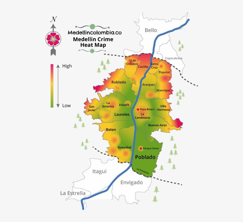 How Safe Is Medellin - Medellin Crime Heat Map, transparent png #8645903