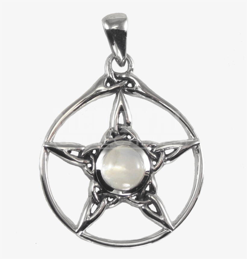 Silver Triquetra Pentacle Pendant With Rainbow Moonstone - Locket, transparent png #8649186