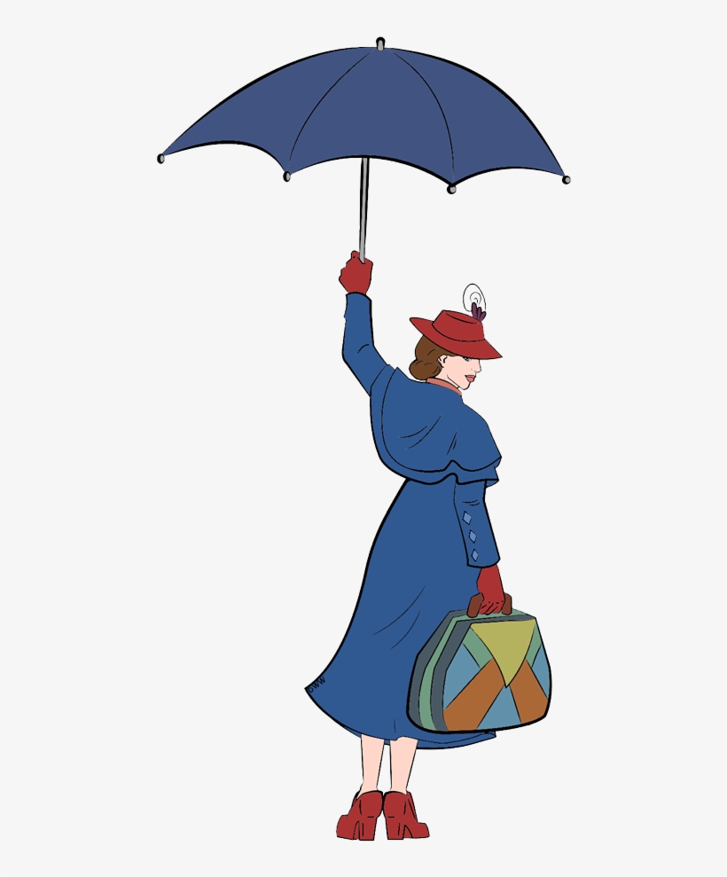 Mary Poppins Flying With Umbrella And Suitcase - Cartoon, transparent png #8652824
