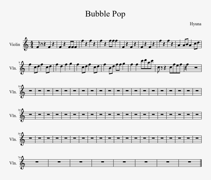 Bubble Pop Sheet Music Composed By Hyuna 1 Of 1 Pages - Document, transparent png #8653657