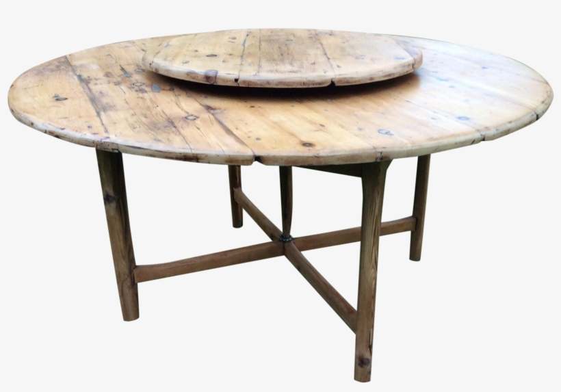 Antique Round Farmhouse Table With Lazy Susan - Rustic Round Table With Lazy Susan, transparent png #8655022