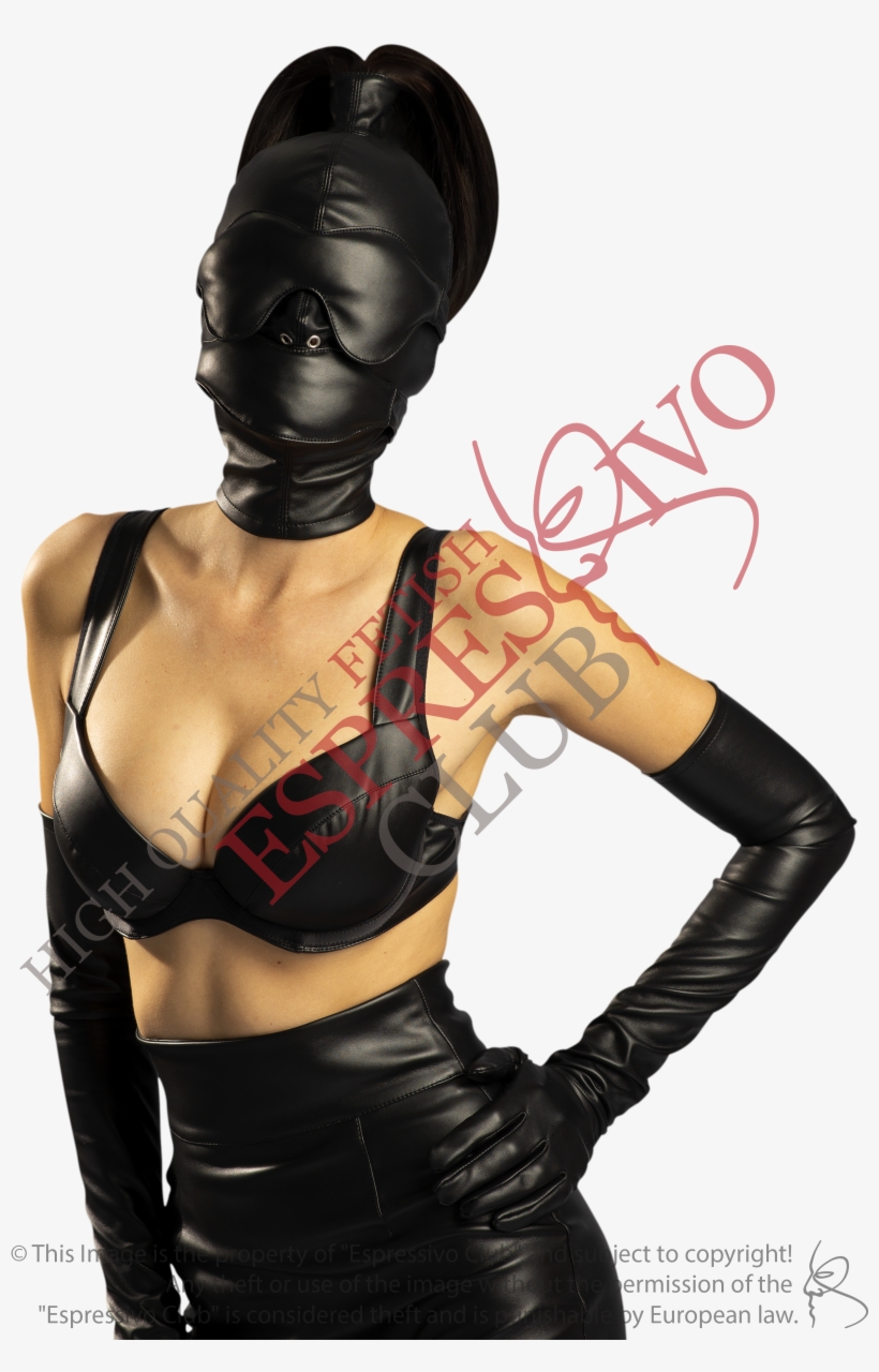 Leather Ponytail Hood Soft Blindfold & Muffle Gag - Latex Clothing, transparent png #8655363