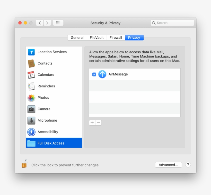 Check The “airmessage” Option - Security And Privacy Automation Mac, transparent png #8658234