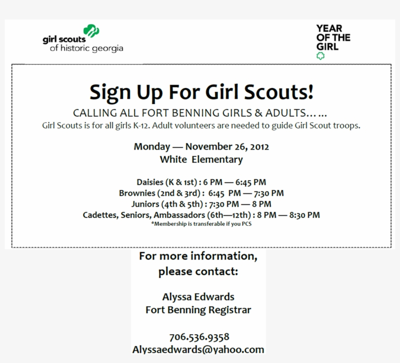 Fort Benning Sign Up For Girl Scouts - Girl Scout Sign Up, transparent png #8659681