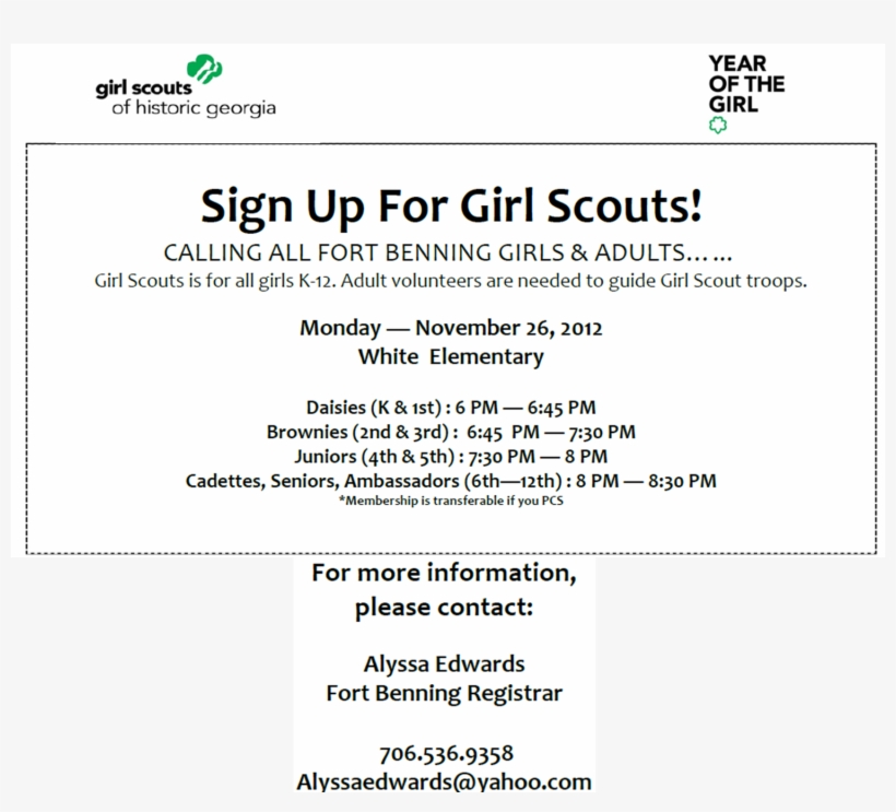 Fort Benning Sign Up For Girl Scouts - Girl Scout Sign Up, transparent png #8659681
