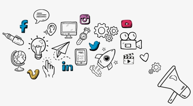 Social Media Icons And Random Icons - Drawing, transparent png #8662667