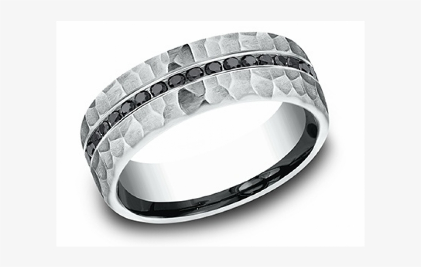 Black Diamond Hammered Style Wedding Band - Titanium Ring, transparent png #8665630