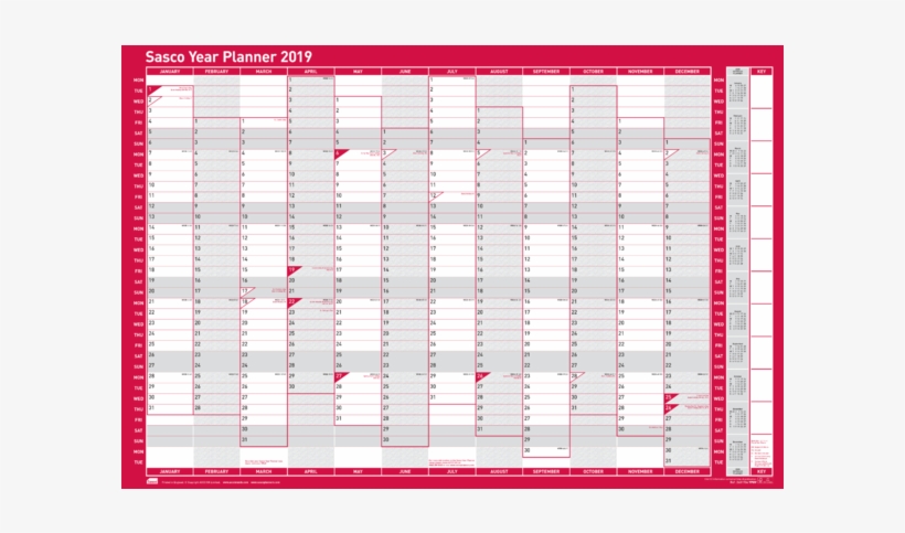Sasco 2019 Unmounted Vertical Year Wall Planner With - Free 2019 Year Planner, transparent png #8672041