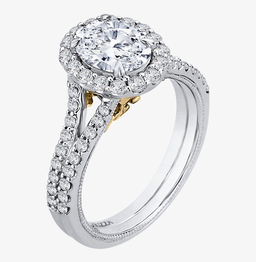 Oval Diamond Halo Vintage Engagement Ring With Split - Pre-engagement Ring, transparent png #8673896