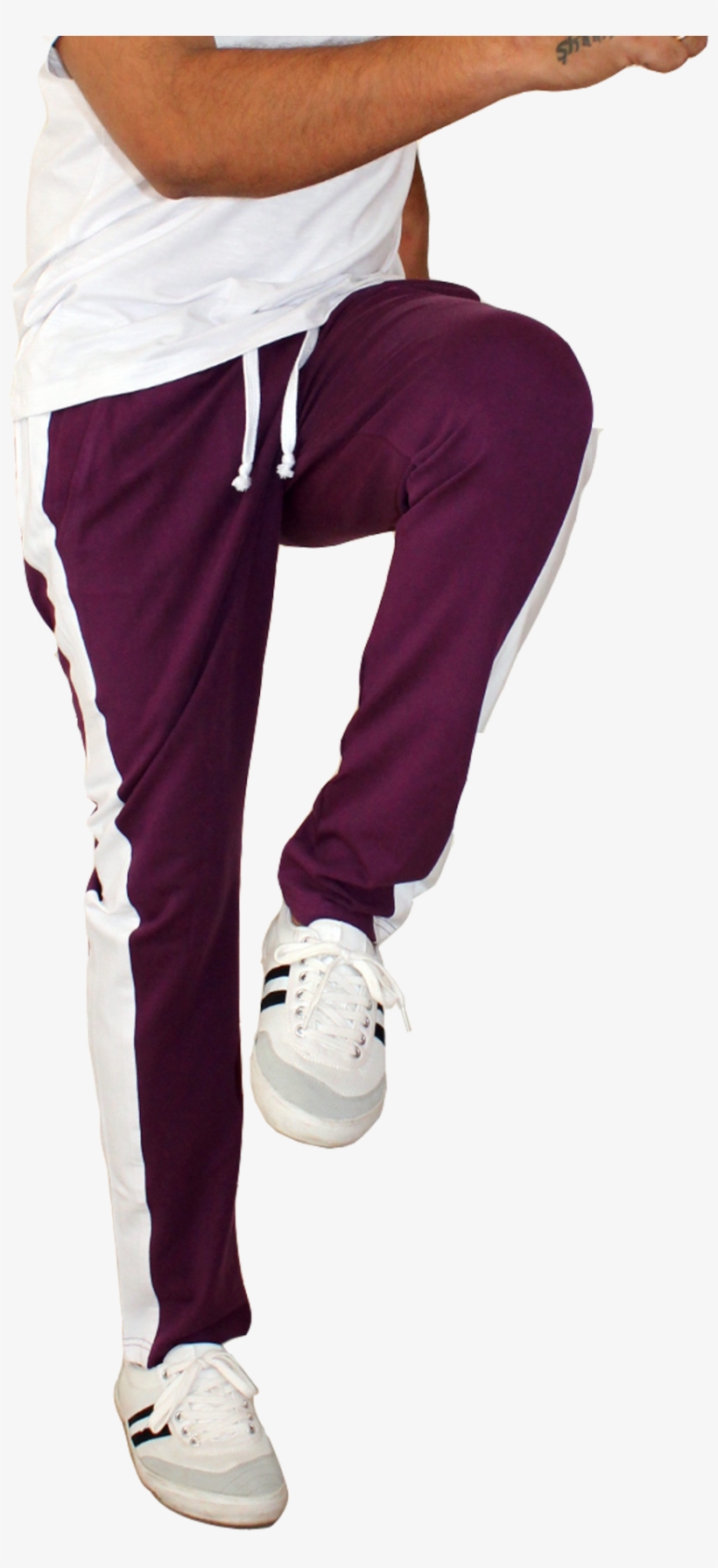 purple and white track pants