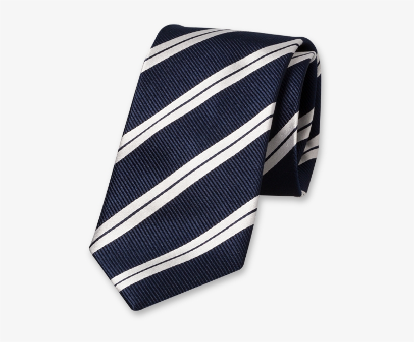 Dark Blue Tie With White Stripes - Navy Med Hvid Striber Slips, transparent png #8678439