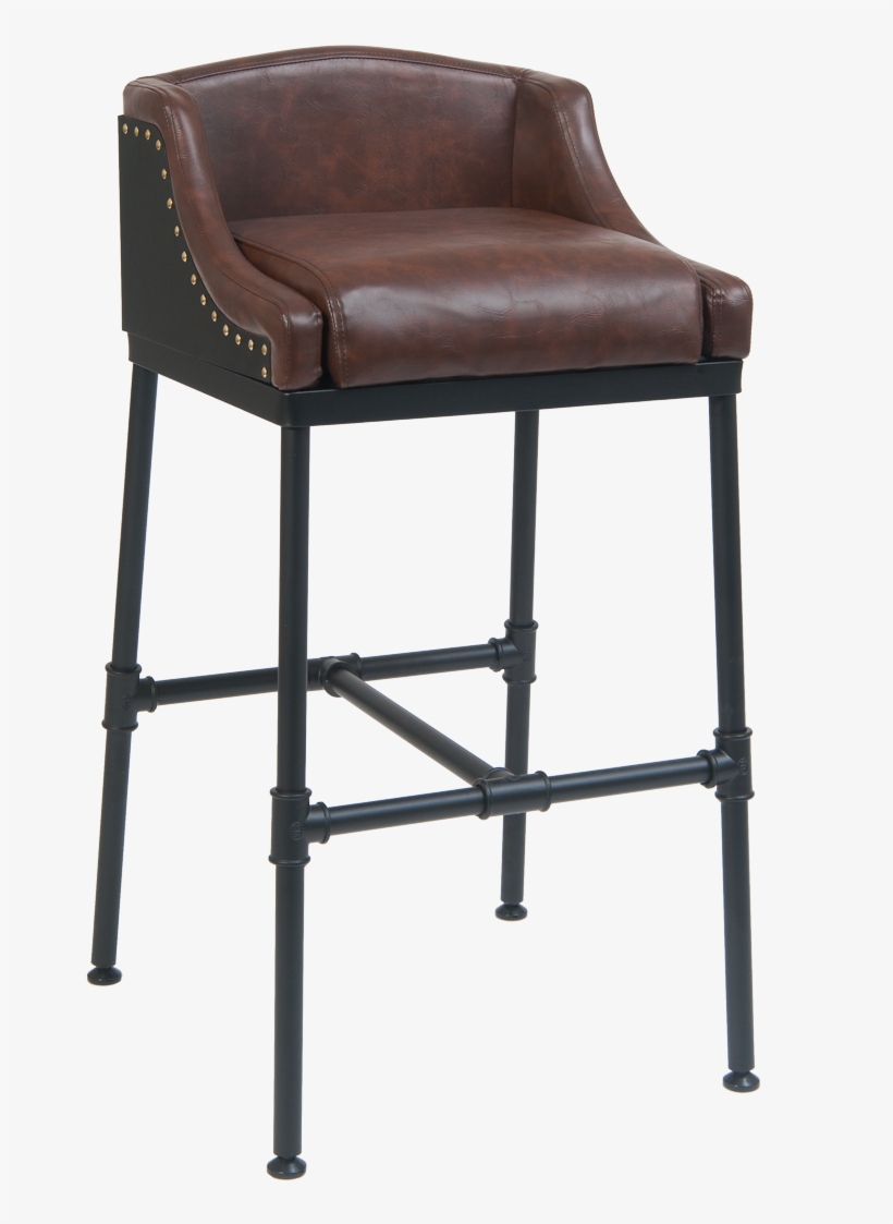 Metal Bar Stool W/ Brown Vinyl Seat & Back, Pipe Footrest - Bar Stool, transparent png #8679892