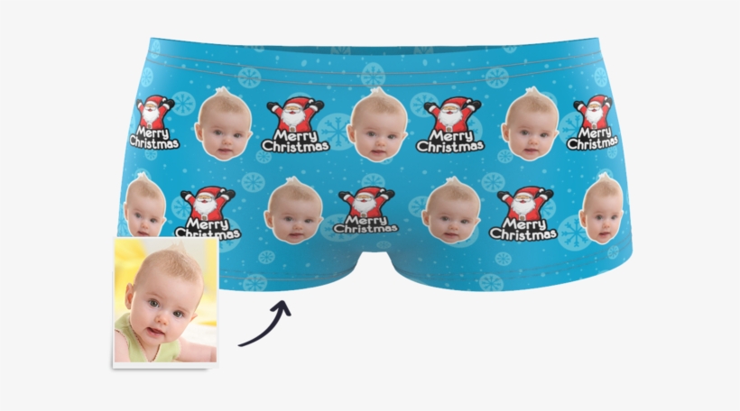 Custom Kids Christmas Santa Claus Face Boxer - Christmas Day, transparent png #8682078