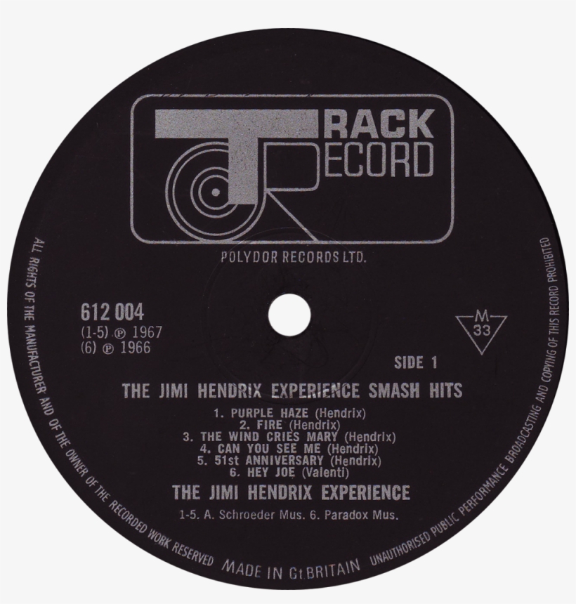 612004 Jimi Hendrix Label - Track Records, transparent png #8682153