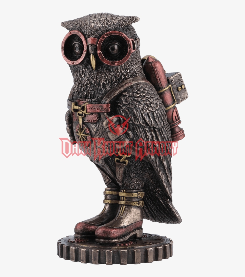 Steampunk Owl With Goggles And Jetpack Statue - Owl Sculpture, transparent png #8682503