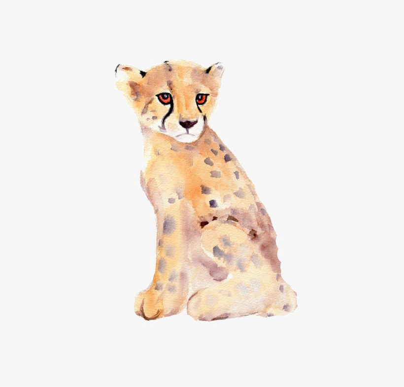 Watercolor Painting Print Baby Cheetah, transparent png #8695837