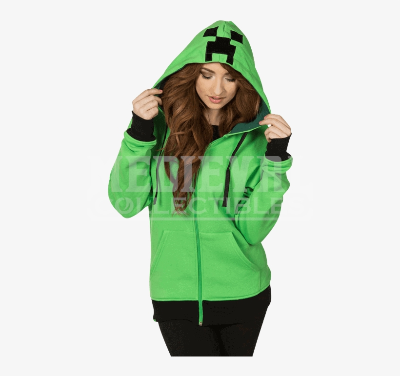 Minecraft Creeper Anatomy Hooded Jacket - Girl, transparent png #8695935