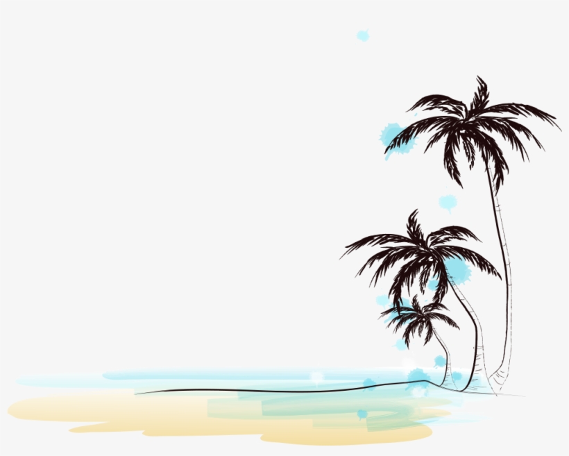 Drawing Of Beach With Coconut Trees - Seagulls Watercolor Png, transparent png #8699612