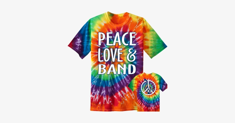 Peace Love & Band Tie Dye T-shirt - Rainbow Tie Dye Shirt, transparent png #871433