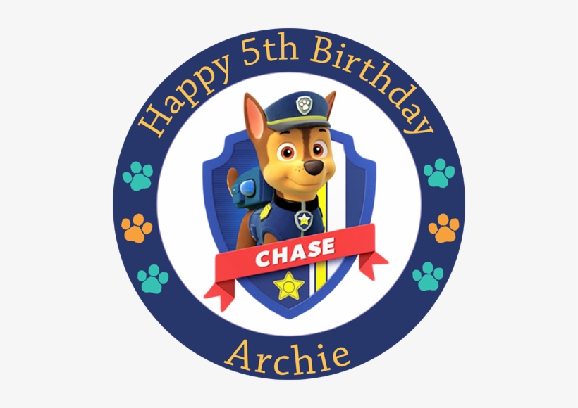 Paw Patrol Chase Round Edible Cake Topper - Paw Patrol Characters Badge, transparent png #875921
