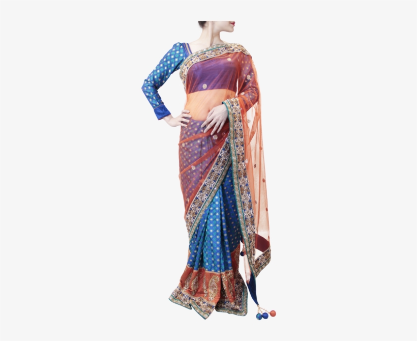 Styles Closet Rust And Blue Saree Stylescloset - Silk, transparent png #8703874