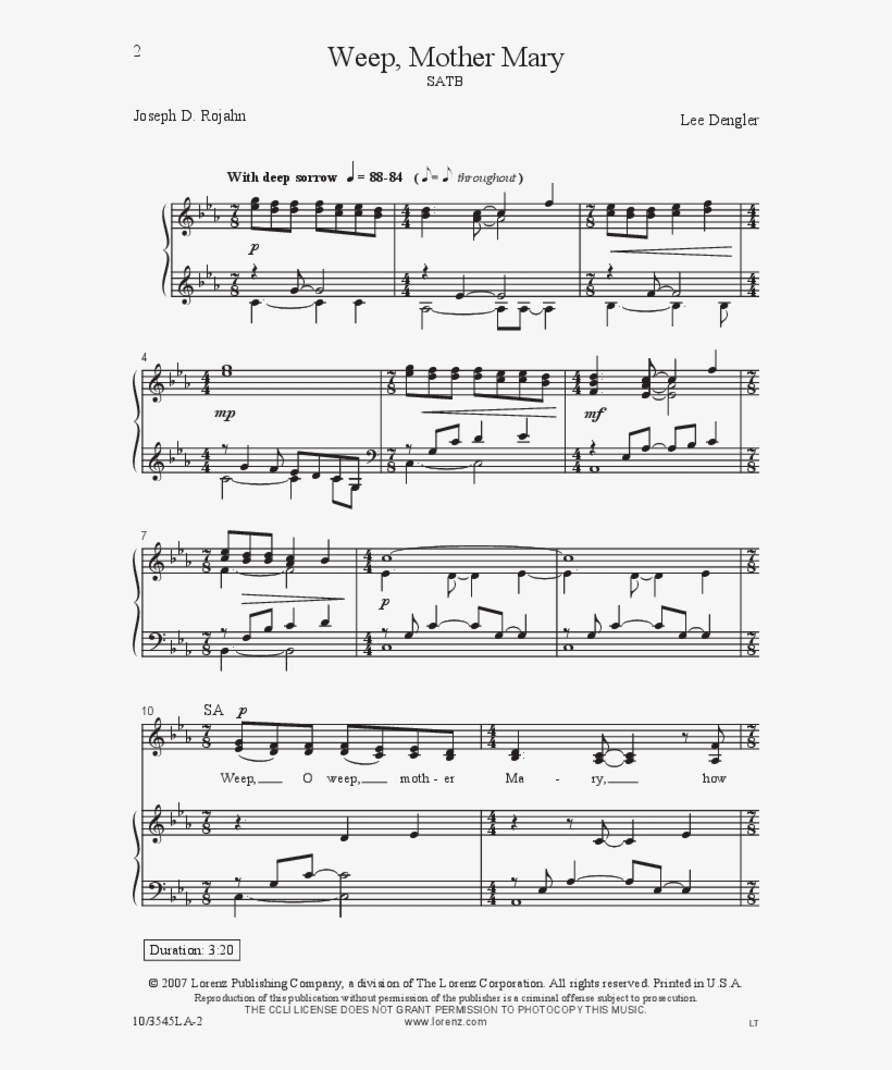 Weep Mother Mary Thumbnail Weep Mother Mary Thumbnail - Libiamo Ne Lieti Calici Spartito, transparent png #8704968