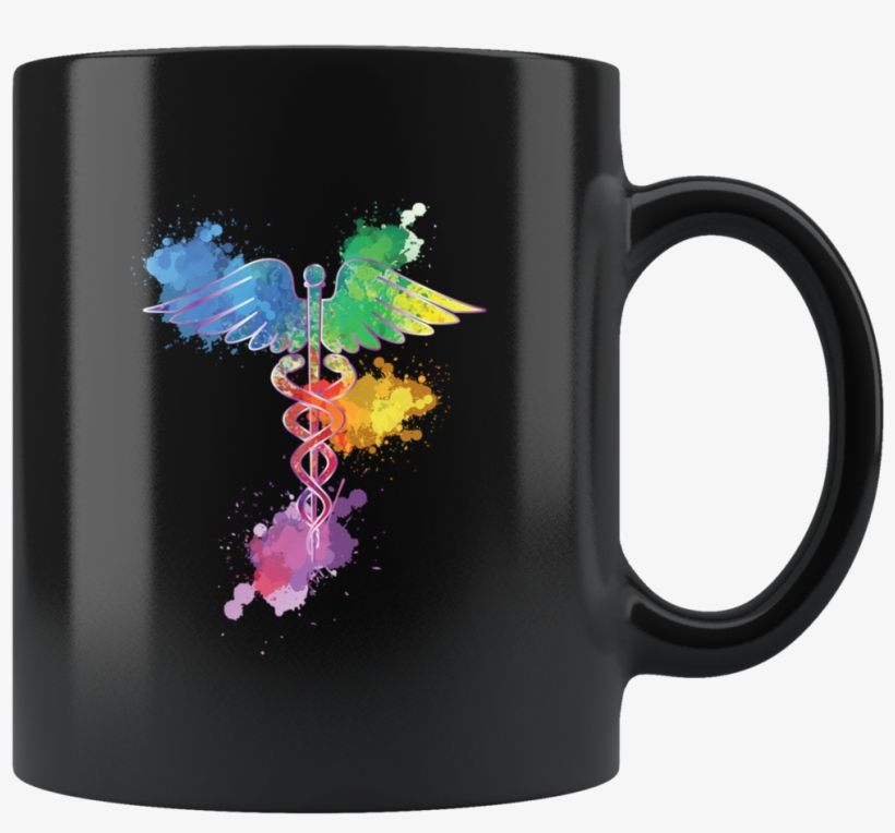 Colorful Watercolor Caduceus Medical Symbol Nurse Doctor - Mug, transparent png #8705356