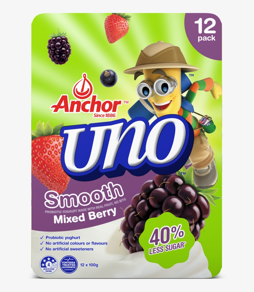 Anchor Uno Mixed Berry Yoghurt 12 X 100g Pack - Soprole, transparent png #8707302